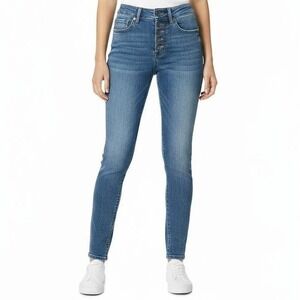 EXPRESS Jeans Women 2R Medium Blue Denim Mid‎ Rise Skinny Button Fly Stretch